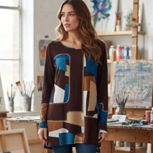 GOA Stylish Women's Brown and Blue Patchwork Top, Size XL